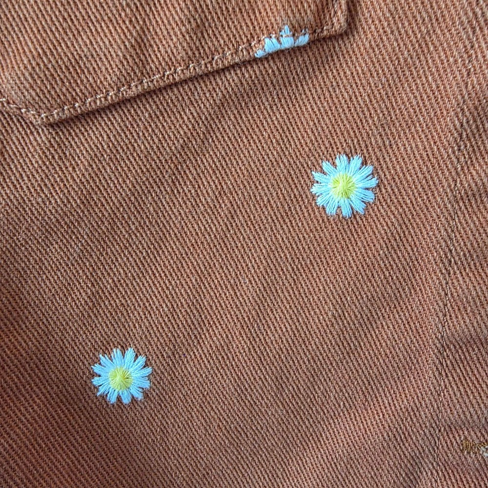 Cali 1850 Daisy Embroidered Denim Jacket M Rust Brown Cotton Floral Trucker - Picture 7 of 12